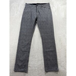 Fried Denim Mens Plaid Stretch Slim Grey Pants 36x32 Meas: 32x30.5